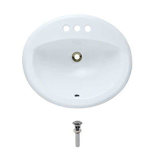 O2018-White Overmount Porcelain Bathroom Sink Ensemble, Chrome Pop-Up Drain