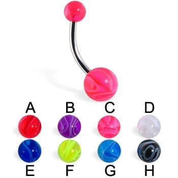 The Jewelry Achivist Bubble Gum Pink Triple Shine C Marble Belly Button Ring 14G, 7/16", 5 & 8mm Balls - Sold Individually