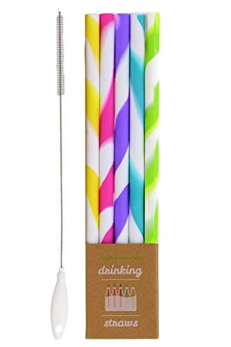 Just Bright Reusable Drinking Straws, 5 Tie-Dye Straws With Cleaning Brush - Flexible Silicone Straws For Drinks - Fits 20oz & 30oz Tumblers, Bottles, Glasses - Reusable Straws Reduce Plastic Waste