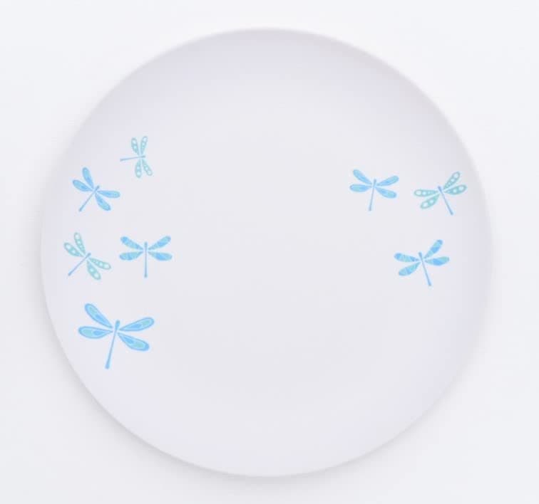 Bamboo Dinner Plate Set with Dragonfly Designs- Set of 6, 10" indoor or outdoor plates