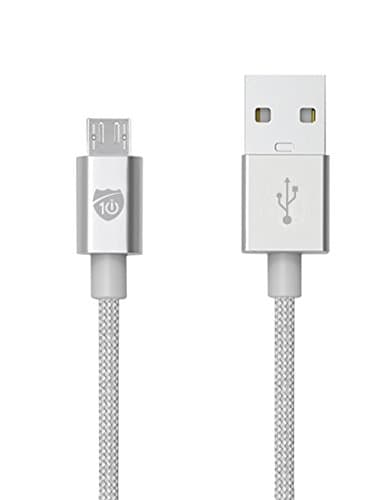 i10 Power Series 4 ft and 6 ft Nylon Braided Micro USB Cable for Android Phones, Netbooks, Power Banks, Tablets, Portable Speakers (4 ft Silver)