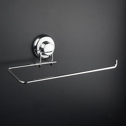 Suction Cup Paper Towel Holder- Chrome Plated Stainless Steel Bar for Bathroom & Kitchen (Chrome)