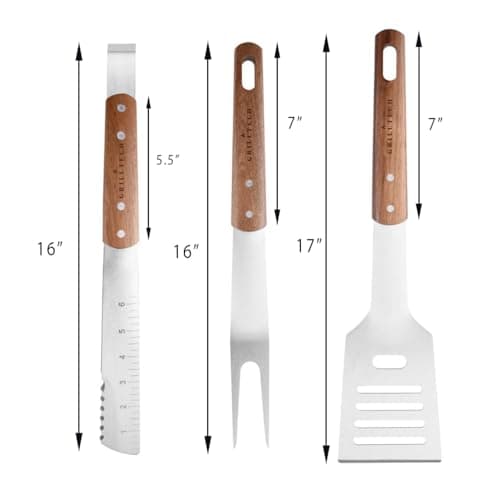 Grilltech Grill Set Heavy Duty BBQ Accessories (3 Pieces) - Premium BBQ Gifts Set for Men/Women - Grilling Tools with Spatula, Fork, BBQ Tongs