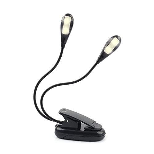 Book Light,wishacc Clip Reading Light/Music Stand Light/USB and Battery Operated/Portable E-Reader Lights with Eye-Friendly Brightness(Dual Arms)