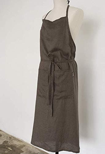 Linen 100% Premium Gift Handmade Apron Japanese Style Cross Back Shape Cotton Apron-brown Color