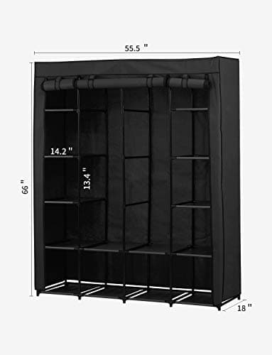 AOOU Portable Closet Organizer Storage, Wardrobe Closet with Non-Woven Fabric 14 Shelves, Quick and Easy to Assemble, 56 x 18.5 x 66 inches Black