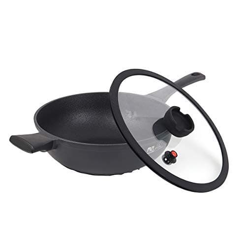 Nonstick Cast Aluminum Wok/Stockpot/Skillet/Grill Pan with Lid, 11.8-inch, Black