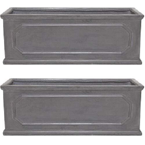 Pair of Clayfibre 50cm Grey Chelsea Trough Planters/Plant Pot Container/Garden Feature/Gift