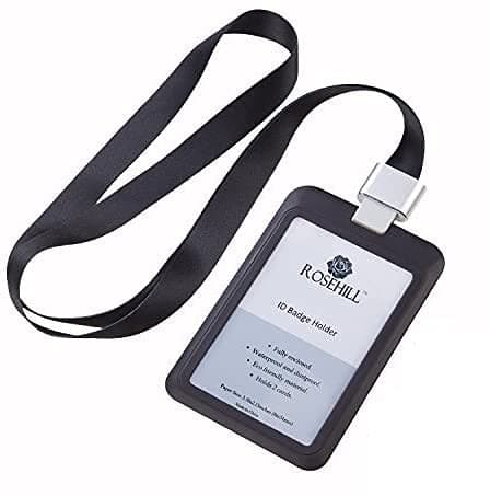 Rosehill Rubber Badge Holder with Detachable Neck Lanyard (Bonus:Retractable ID Badge Reel) (Black)