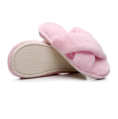 Women's Fuzzy Fluffy Furry Fur Slippers Flip Flop Open Toe Cozy House Sandals Slides Soft Flat Comfy Anti-Slip Spa Indoor Outdoor Slip on