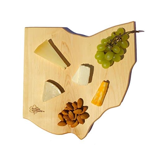 Michigan Mapleworks Ohio Shaped Maple Cutting Board with Cherry Wood Cheese Spreader Gift Set Large