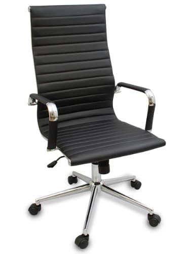 The "Gianni" Modern Ribbed High Back Chair w/ Tilt and Chrome Base (Black w/ Black Rim Wheels)