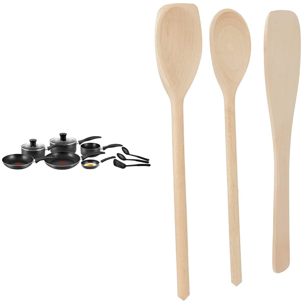 Tefal A762S944 Easycare 9-Piece Cookware Set, Black & Tala Hardwearing Wooden Spatula Set