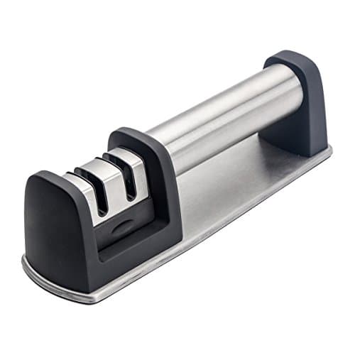 Knife Sharpener for Straight and Serrated Knives by HappyChef 2-Stage Diamond Coated Wheel System, Sharpens Dull Knives Quickly, Safe and Easy to Use