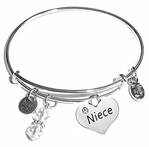 Women's Made In USA Stainless Steel Message Charm Expandable Wire Bangle Bracelet, Popular, Stylish and Trendy, Arrives in a Gift Box.