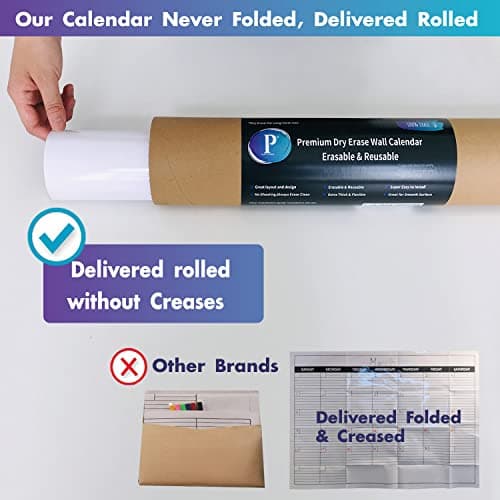 Dry Erase Monthly Extra Large White Board Calendar for Wall, 38" by 50", Jumbo Laminated Erasable One Month Whiteboard Calendar, Huge Oversized Blank 30-Day Poster with Lines and Squares