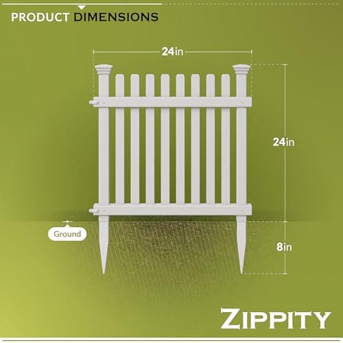 ZP19056 高さ2フィート x 幅2フィート (3パネル) No Dig Zippity Roger Rabbitガーデンフェンスキット、ホワイトビニールピケットフェンスパネル、犬に最適なガーデンフェンスとボーダー、犬用屋外フェンス、庭用屋外フェンス。