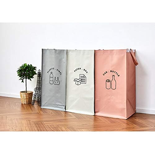 Modern House Separate Recycling Waste Bin Bags for Kitchen Home Recycle Garbage Trash Sorting Bins Organizer Waterproof Baskets Compartment Container (Set of 3 Color Pack)