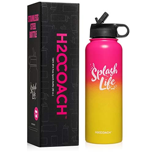 H2OCOACH Stainless Steel Water Bottle | Insulated 40 oz (1.8 Liter) | Large Motivational, BPA Free
