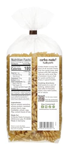 Al Dente Carba-Nada Fusilli, Yellow, 12 Ounce (Pack of 6)