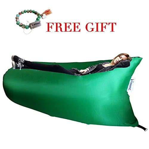 Outdoor Inflatable Lounger, Nylon Fabric Beach Lounger Convenient Compression Air Bag Hangout Bean Bag Portable Dream Chair (Green)