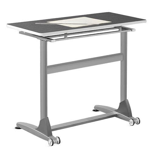 Officient Alta Collection Standing Height Tilt-Top Table with Iron Gray Laminate Top and Silver Frame - 48"W