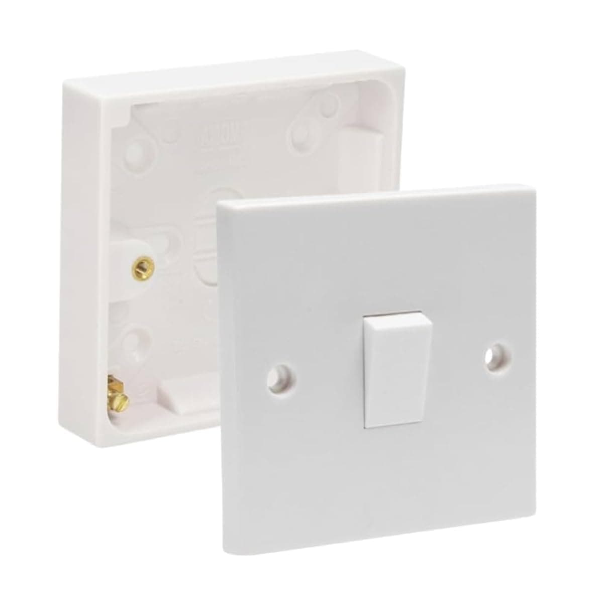 SHP Electrical® 10A Single One Gang Two Way Light Switch & Premium Single Surface Mount 25mm Pattress Box 1 Gang Set Electrical Switch