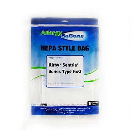 Kirby F 204808 HEPA Synthetic Efficiency Vacuum Bags- 6 pack, by Allergy Be Gone. Fits Kirby Ultimate G Series, Gsix, Sentria