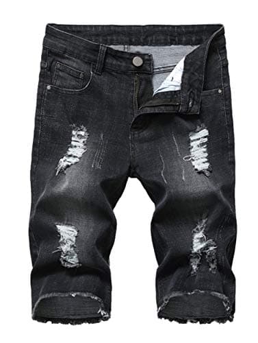 Men's Casual Summer Distressed Button up Stretch Ripped Jeans Shorts with Repair Rips