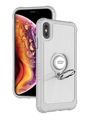 ICONFLANG Compatible Phone Case for iPhone Xs Max 6.5" with Ring Kickstand 360 Degree Rotating Drop Airbag Protection Shock Absorption Case [Compatible Magnetic Car Mount case] (White)