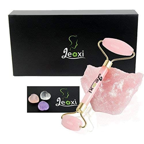 JEOXI Natural Rose Quartz Facial Roller Jade Roller Stone Face Neck Massage Skincare Tool Anti-Wrinkle with Double Head