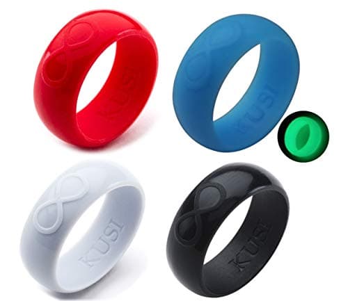 Silicone Wedding Ring Band for Men Committed to Active Lifestyle, Infinity Bands, Rubber, Comfort Fit, Black, Glow in The Dark and More, Singles and 4 Pack Sets