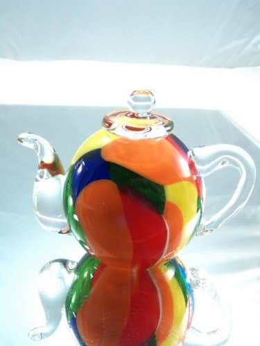 Hand Blown Glass Rainbow Teapot Glass Paperweight