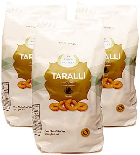 Terre Di Puglia, Taralli Onion Snack (Pack of 3), Imported from Italy, 8.8 oz (each)