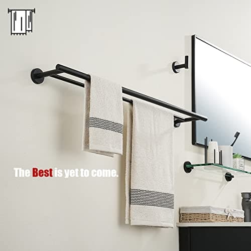 JQK Double Bath Towel Bar, Matte Black 33 Inch 304 Stainless Steel Thicken 0.8mm Towel Rack for Bathroom, Towel Holder Wall Mount, Useable Length 30 Inch, TB100L30-PB