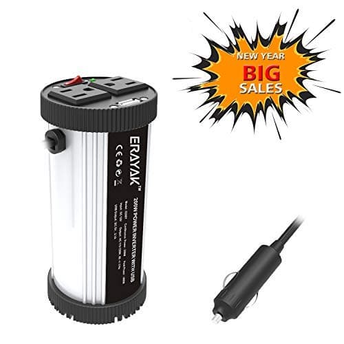 ERAYAK Power Inverter 200W 12V DC to 110V AC Car Inverter with 2 AC outlets and USB Charging Port Multi-purpose Cup Holder Car Converter
