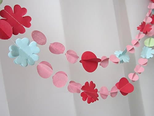 5Pcs 3D Hanging Garland 3-D flowers 2M Tissue Paper Flowers Tissue Paper Garland Tissue Flower Garland Flowers for Accent Wedding Decor Party Decor (Circle Dots&Flower)