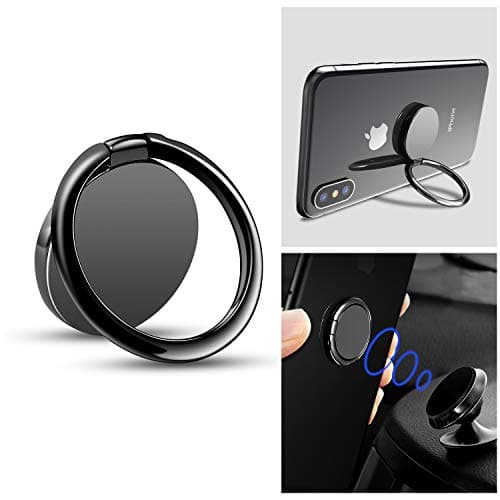 Phone Ring Holder Finger Kickstand -SHSF 360° Rotation Metal Ring Grip Magnetic Car Mount Compatible Phone Xs Max XR X 8 7 6 6s Plus Galaxy S9 S8 S7 All Smartphone-Black