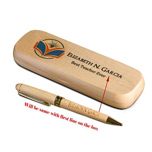 Custom Personalized Name, Title & Logo on Maple Wood Ball Pen & Case Set Anniversary Gift (Wood color printed)