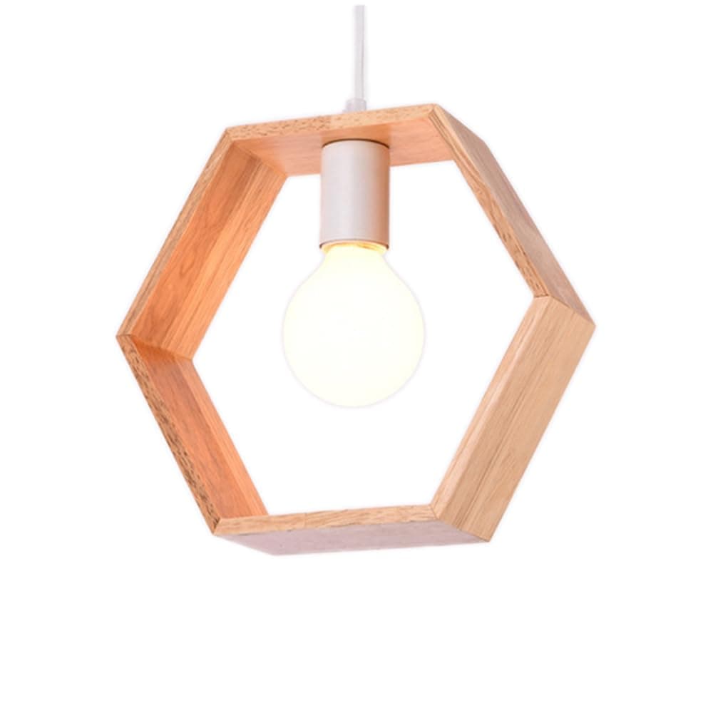 Chrasy Wooden Pendant Lamp Modern Ceiling Light Wood Lampshade Classical Lighting Fixture, E26/E27 Base (Hexagon Shape)