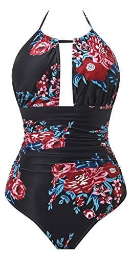 I2CRAZY Womens One Piece Swimsuits Tummy Control Swimwear Backless Deep V Neck Halter Monokini Bathing Suits