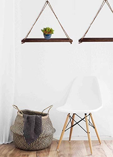 GSM Brands Hanging Shelf- Floating Swing Storage Shelves Rope Decorative Organizer Rack, Set of 2, Rustic Brown Color