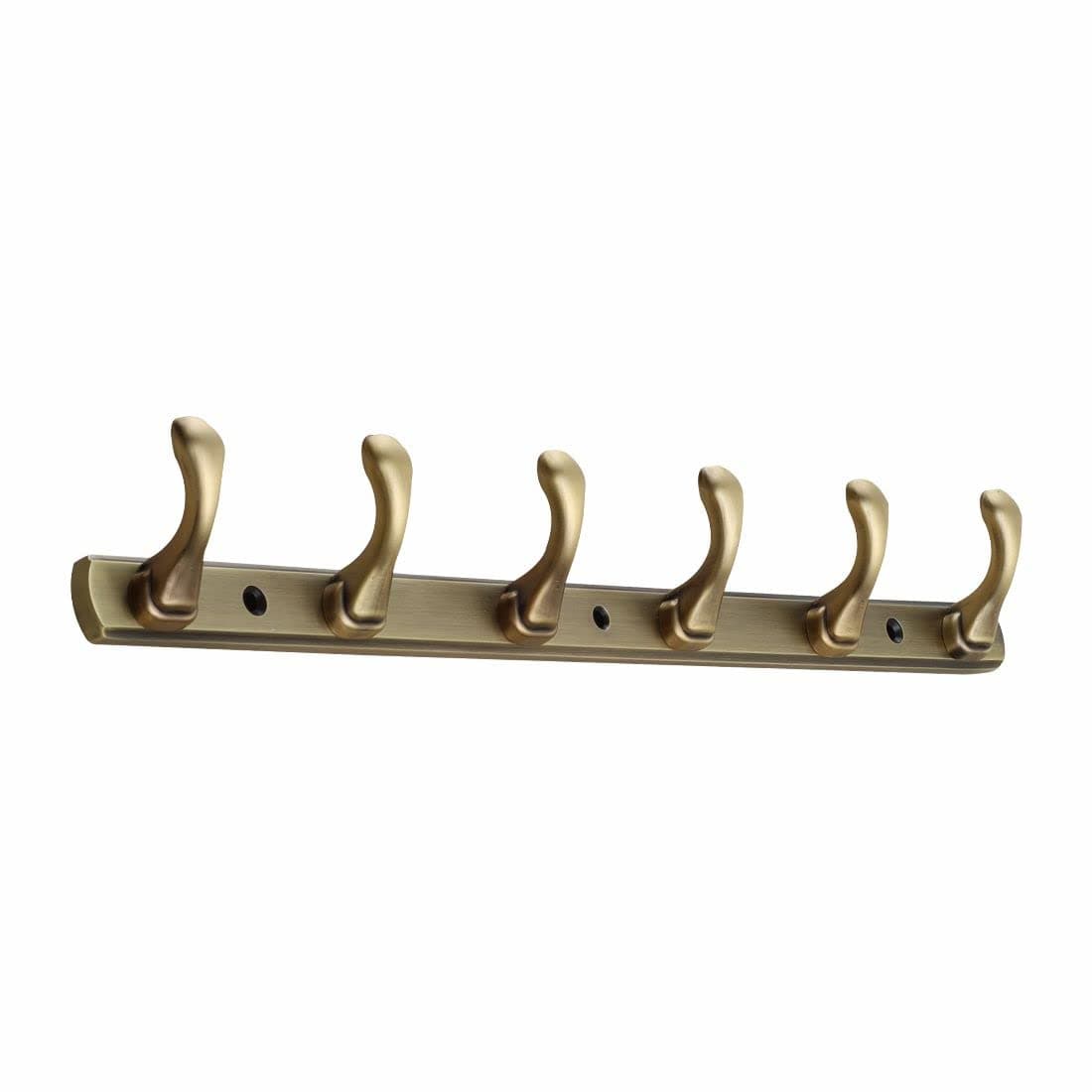 - FERIO Zinc 6 Pin Hook Cloth Hanger Door Wall Hooks Rail for Hanging Clothes, Bathroom Cloth Hooks Hanger Door Wall Bedroom Bathroom Robe Hook (Pack of 1, Brass Antique) (6 Hook)