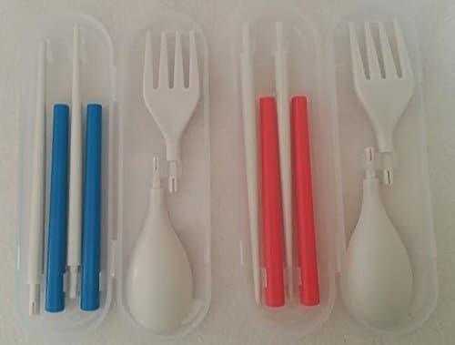 2 Packs Of Separable Cutlery Set (Turq & Rose) - Fork, Spoon, Chopsticks