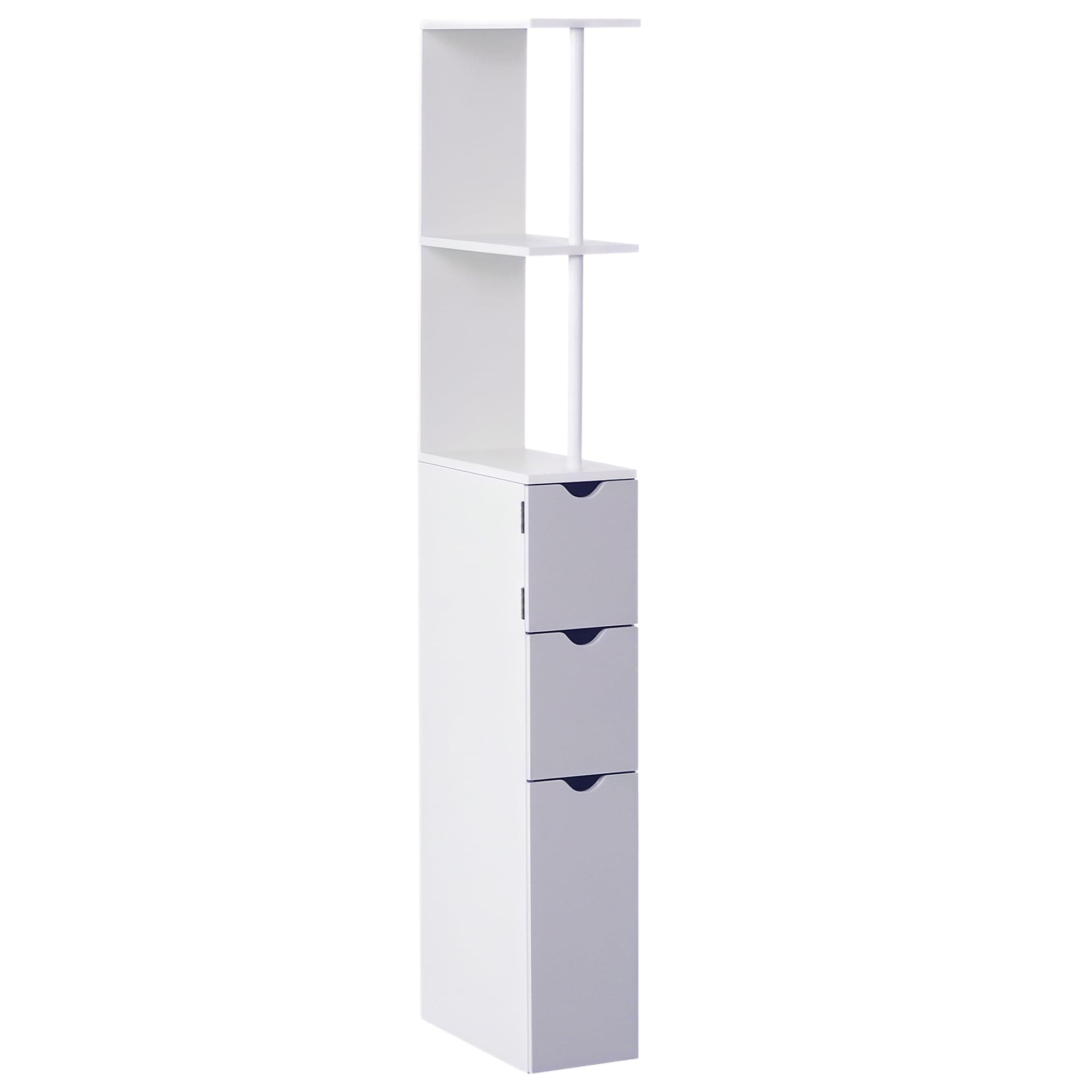 HOMCOM Tall Bathroom Cabinet, Freestanding Slim Bathroom Storage Cabinet with 2-Tier Open Shelf and 2 Drawers for Small Sapce, Narrow Cupboard Storage Unit, White and Grey