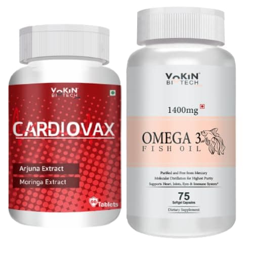 Vokin Biotech Natural Cardiovax with Arjuna Extract & Moringa Extract (CardioVax 60 Tablet + Omega 3 Fish Oil ,Pack Of 75 softgel capsule)