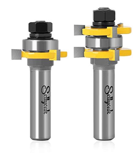 Tongue and Groove Router Bit Set 1/2 Shank, SellyOak Tongue Groove Router Bit, 3 Teeth Adjustable T Shape for Doors, Drawers, Shelves & More