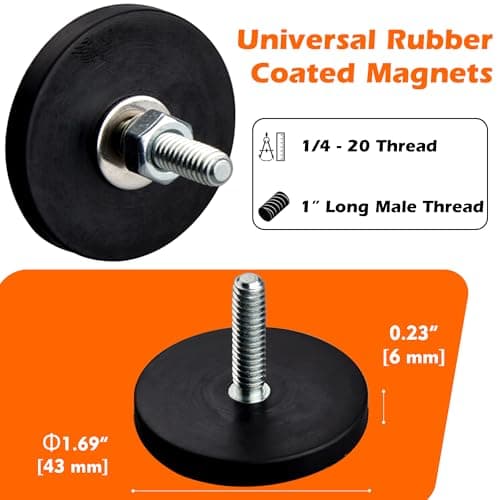 MUTUACTOR 24lbs 4PCS Anti-Slip Neodymium Rubber Coated Magnet with 1/4-20 Male Threaded