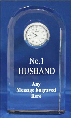 ENGRAVED PERSONALISED NO1 HUSBAND GLASS CLOCK RAINBOW CUT SC66 IN SILK LINED GIFT BOX