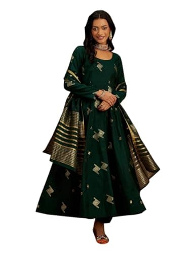 Libas Women's Woven Design Chanderi Silk Anarkali Kurta With Palazzo & Dupatta